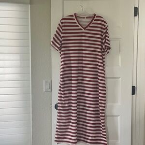 Striped Red and White V-Neck Dress